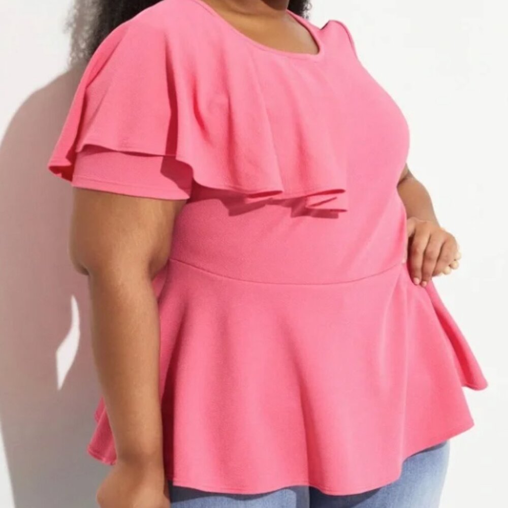 Pink Textured Knit Peplum